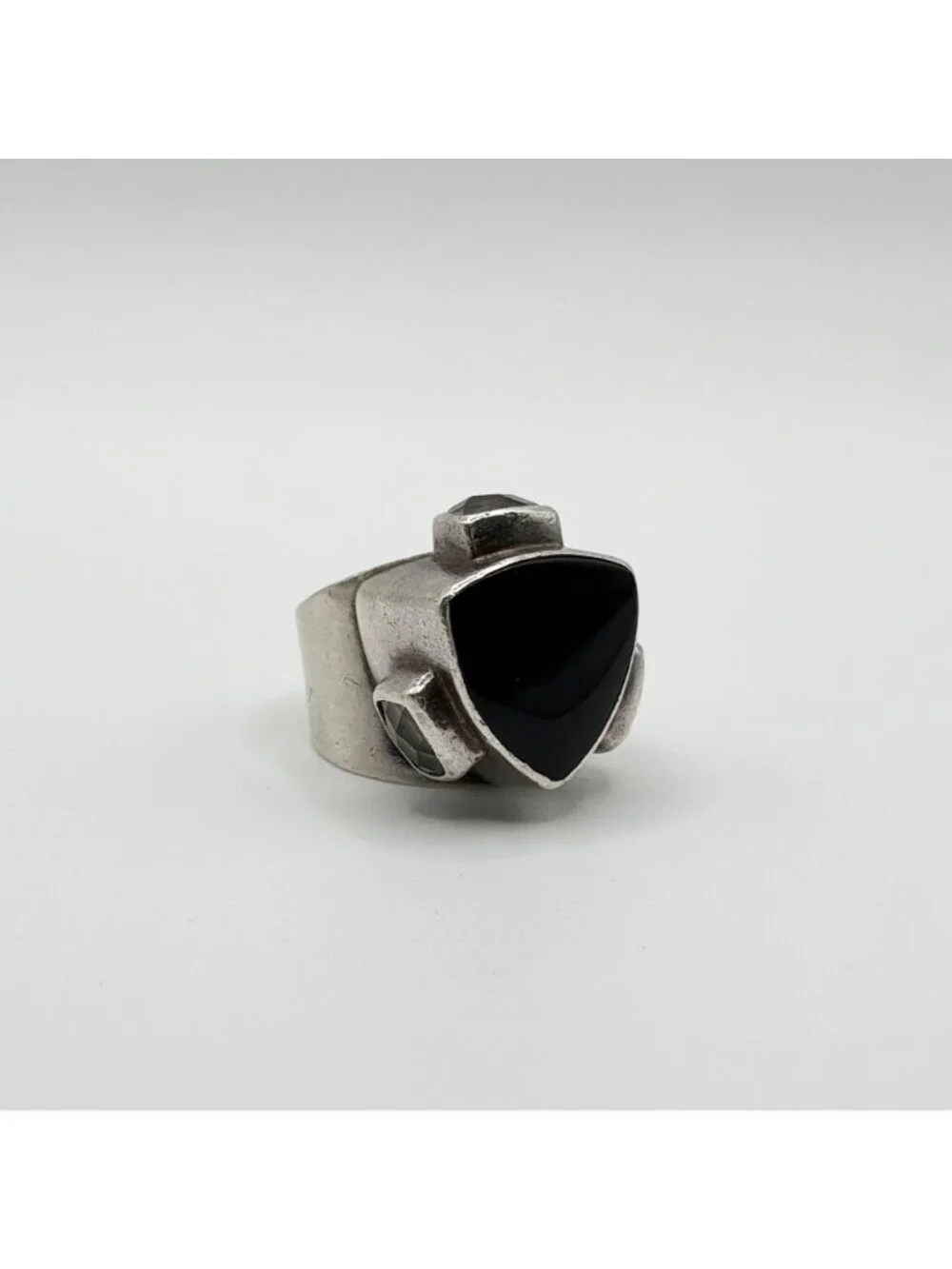 Sterling Silver 925 Ring With Black Onyx & Clear Crystals Size 8.5